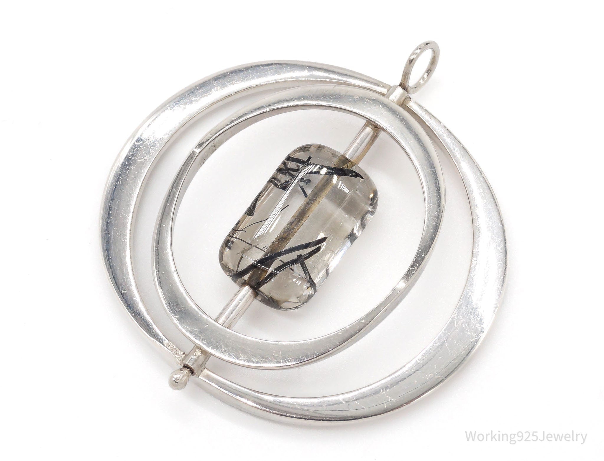 Large Vintage Black Rutilated Quartz Modernist Silver Necklace Pendant | Jewelry > Necklaces > Pendants | Wiccan Center