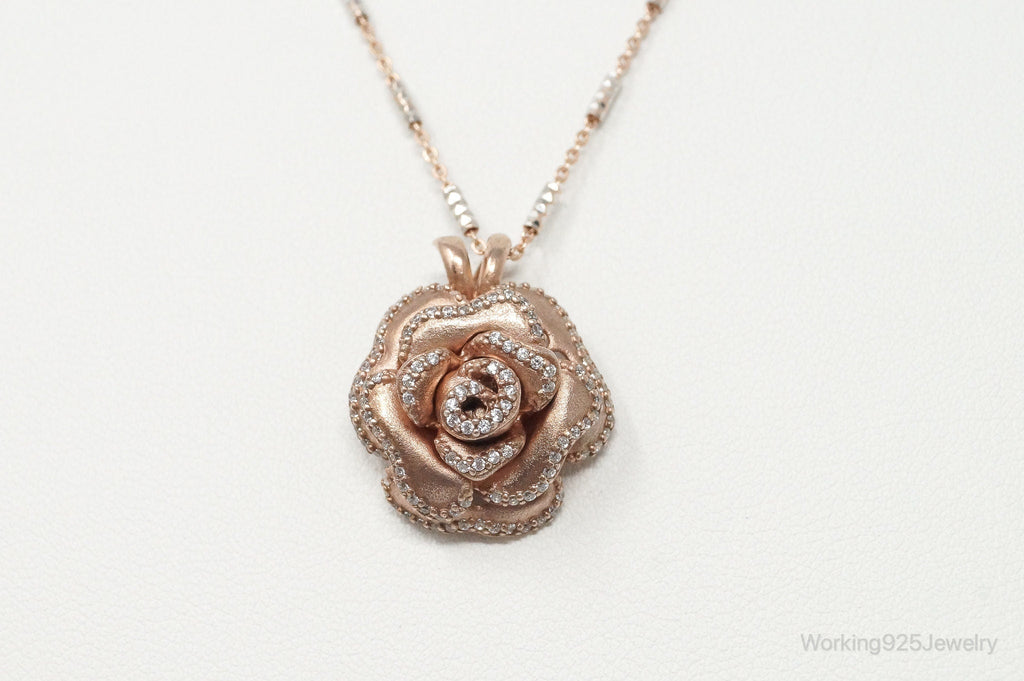 Vintage Cubic Zirconia Rose Gold Vermeil Sterling Silver Flower Necklace | Jewelry > Necklaces > Pendants | Wiccan Center