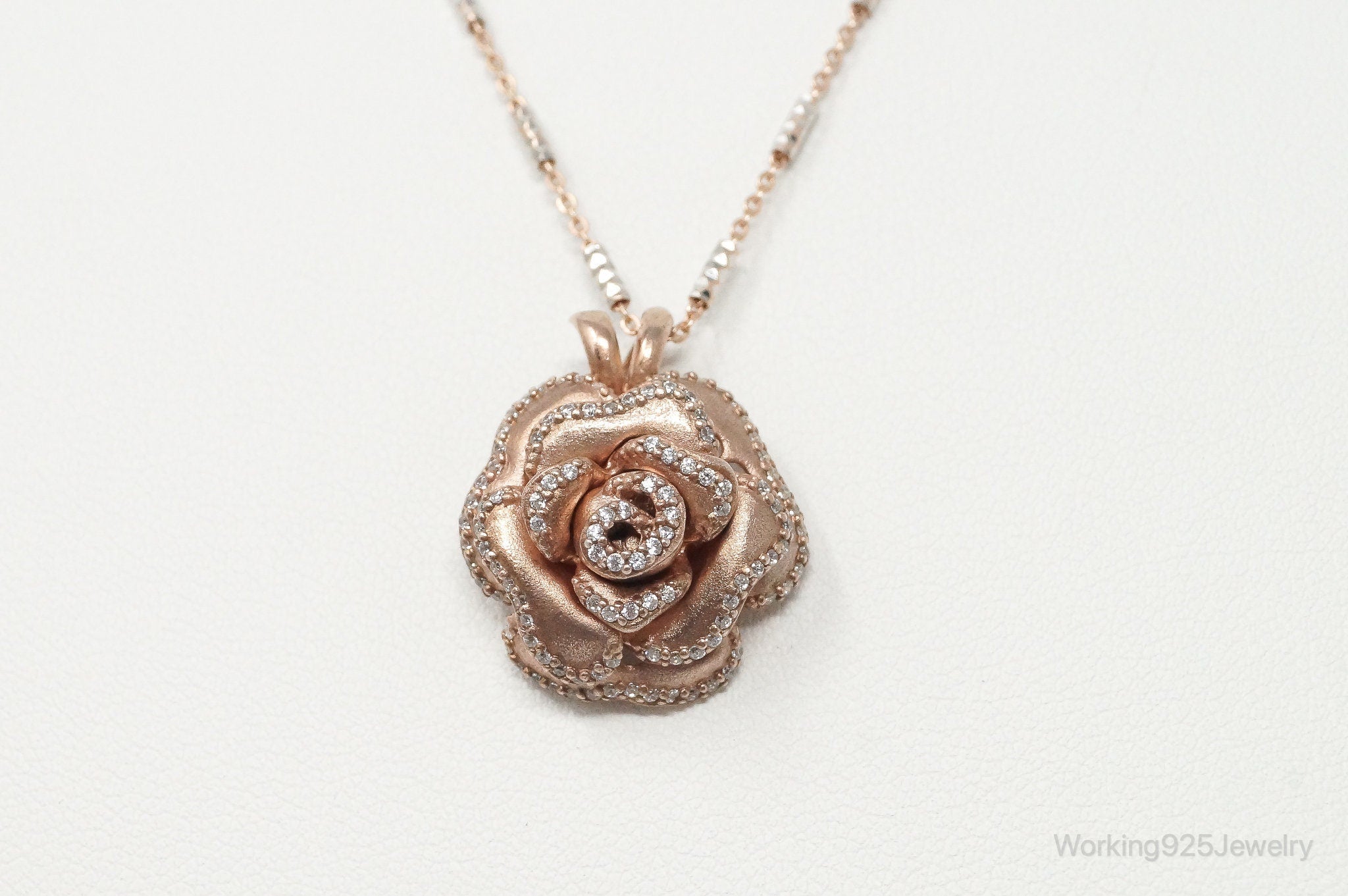 Vintage Cubic Zirconia Rose Gold Vermeil Sterling Silver Flower Necklace | Jewelry > Necklaces > Pendants | Wiccan Center