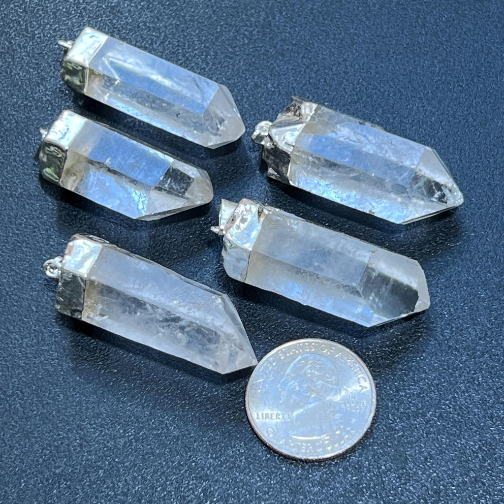 Quartz Crystal Point Pendant (Silver Plated) Gemstone Jewelry Necklace Charm Supply | Craft Supplies & Tools > Beads, Gems & Cabochons > Charms & Pendants > Pendants | Wiccan Center