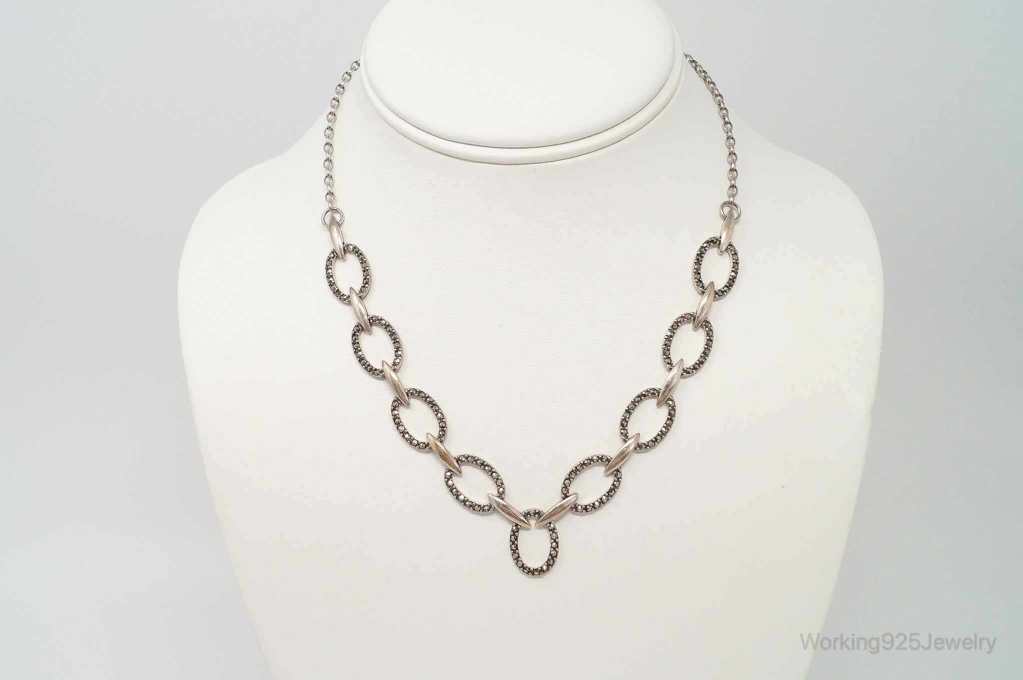 Vintage Marcasite Art Deco Oval Link Sterling Silver Necklace | Jewelry > Necklaces > Pendants | Wiccan Center