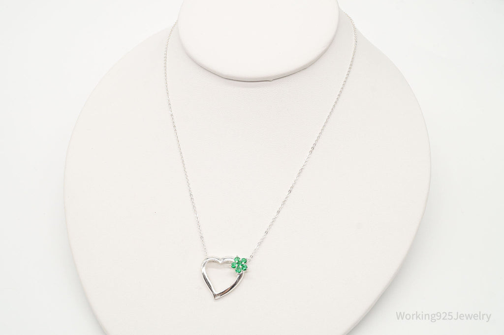 Vintage Designer Avon Green Cubic Zirconia Heart Sterling Silver Necklace | Jewelry > Necklaces > Pendants | Wiccan Center