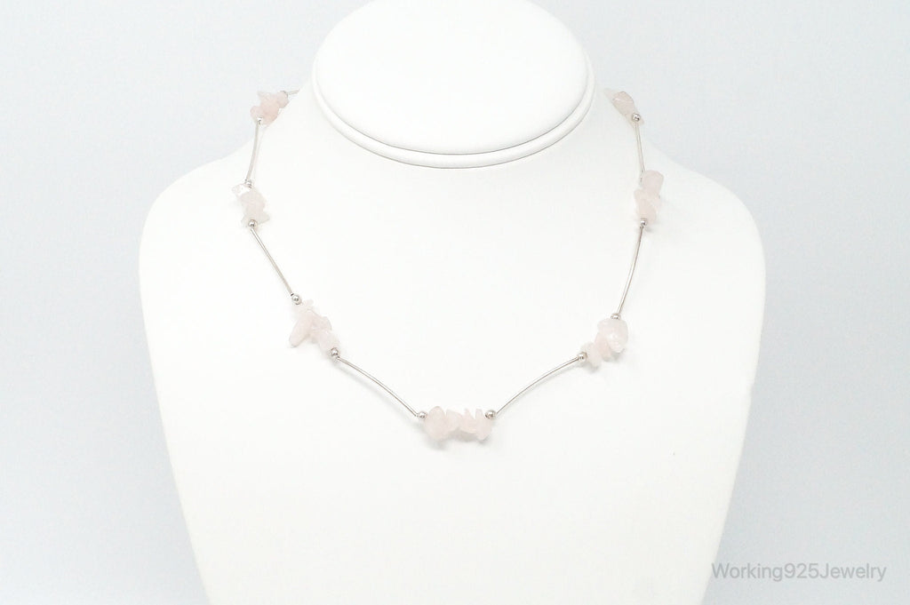 Vintage Rose Quartz Bead Sterling Silver Necklace | Jewelry > Necklaces > Pendants | Wiccan Center