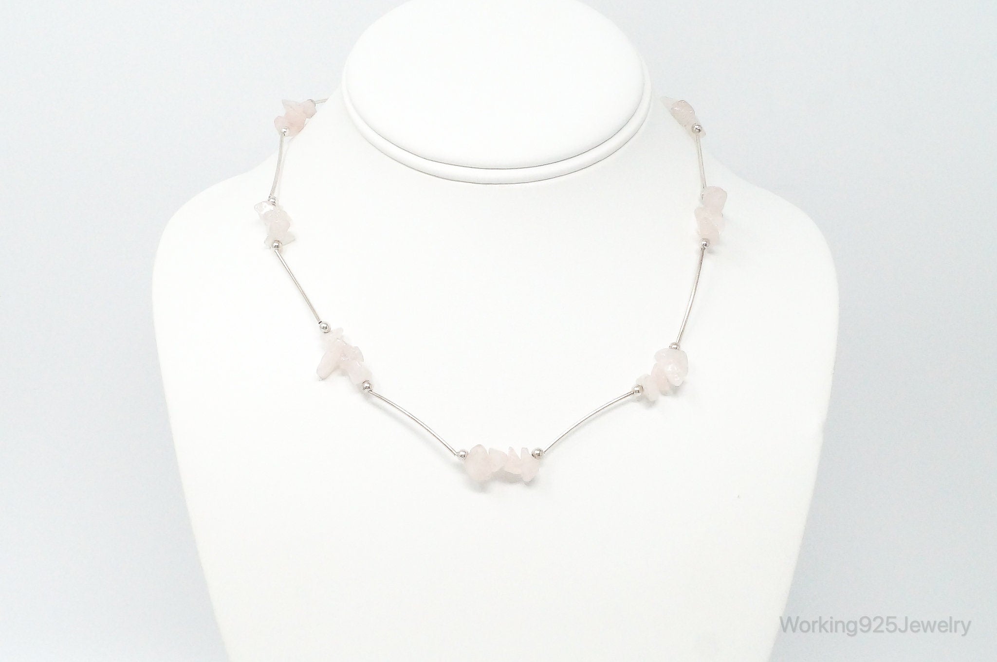 Vintage Rose Quartz Bead Sterling Silver Necklace | Jewelry > Necklaces > Pendants | Wiccan Center
