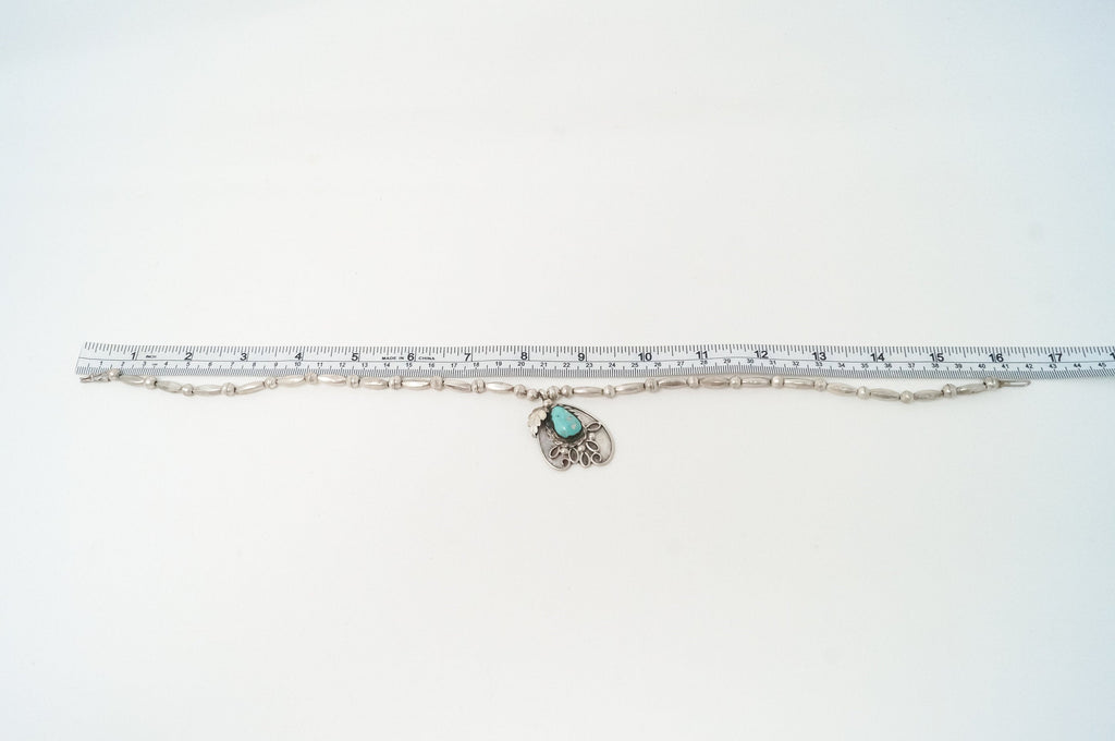Vintage Native American Signed MV Turquoise Rope Sterling Silver Necklace | Jewelry > Necklaces > Pendants | Wiccan Center