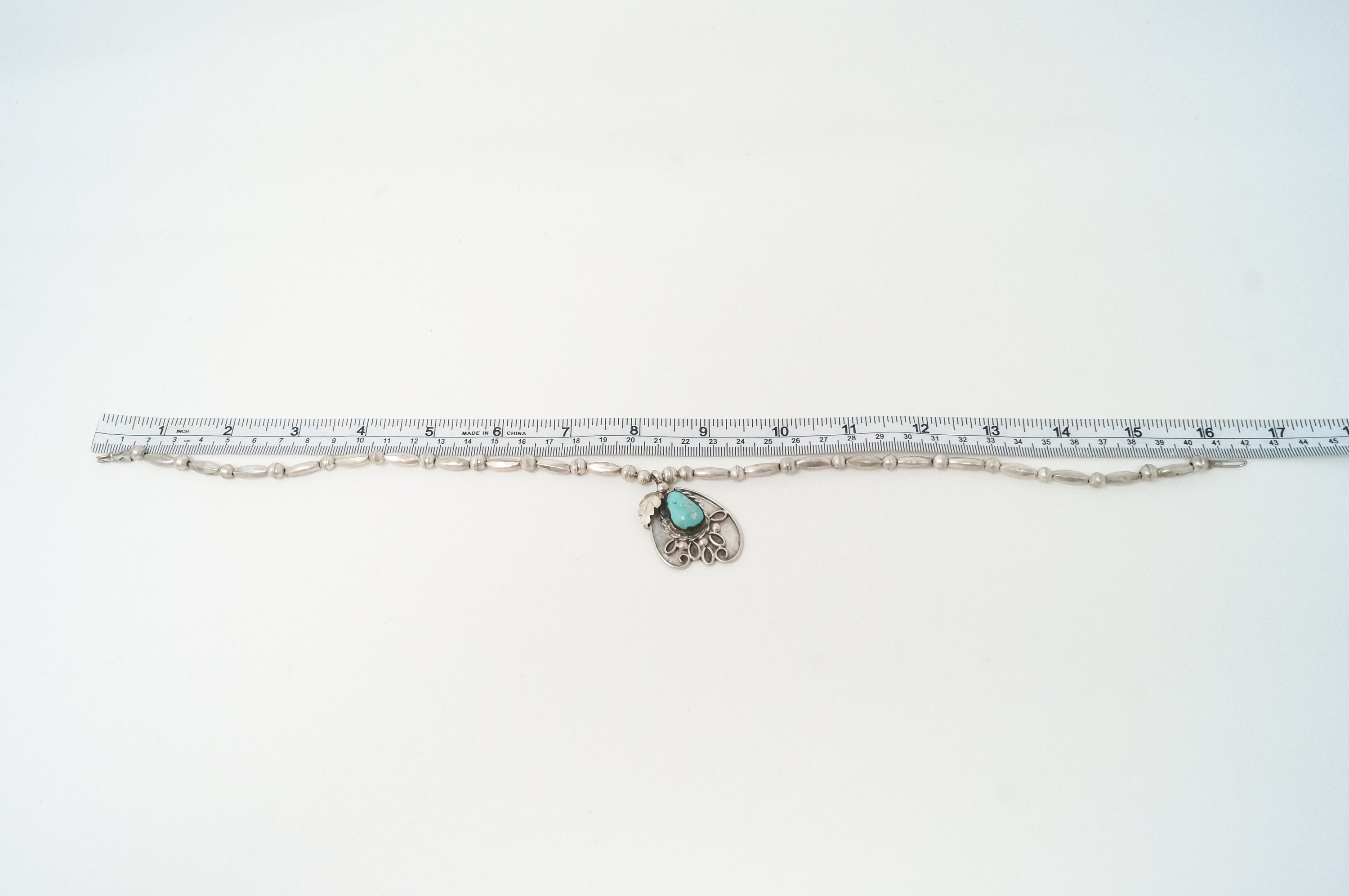 Vintage Native American Signed MV Turquoise Rope Sterling Silver Necklace | Jewelry > Necklaces > Pendants | Wiccan Center