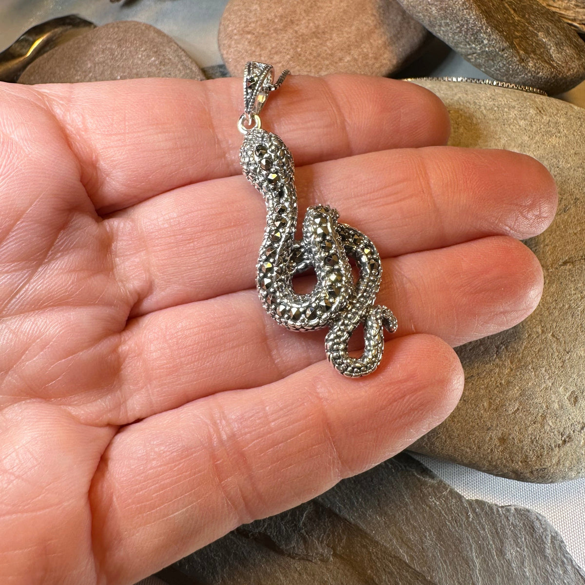 Calantha Marcasite Snake Necklace in Sterling Silver | Pendant | Wiccan Center