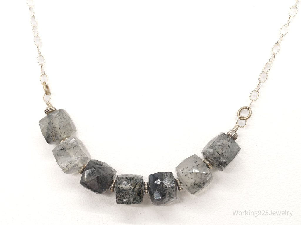 Vintage Spotted Quartz Bead Silver Chain Link Necklace | Jewelry > Necklaces > Pendants | Wiccan Center
