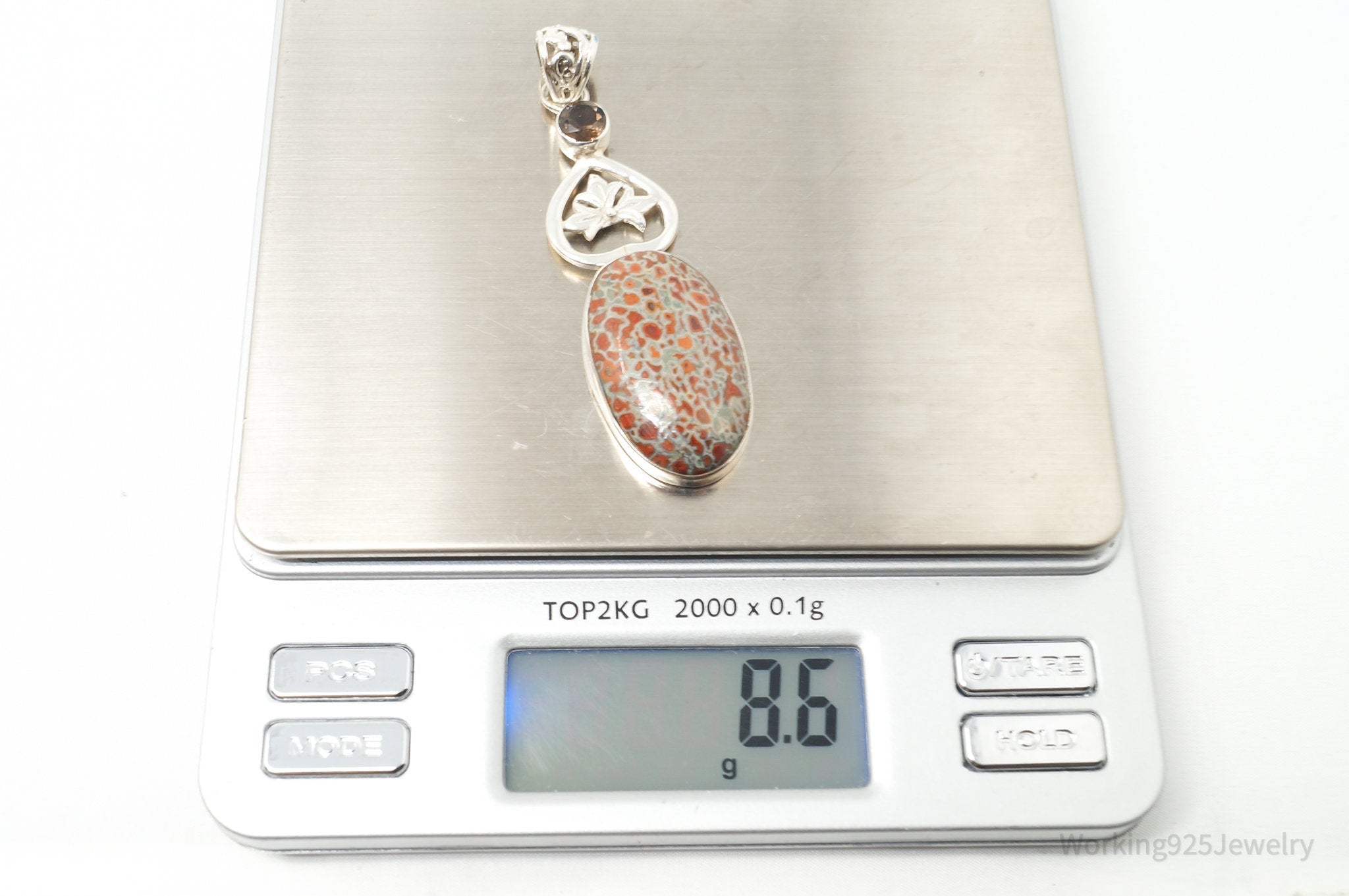 Vintage Large Jasper Smoky Topaz Sterling Silver Necklace Pendant | Jewelry > Necklaces > Pendants | Wiccan Center
