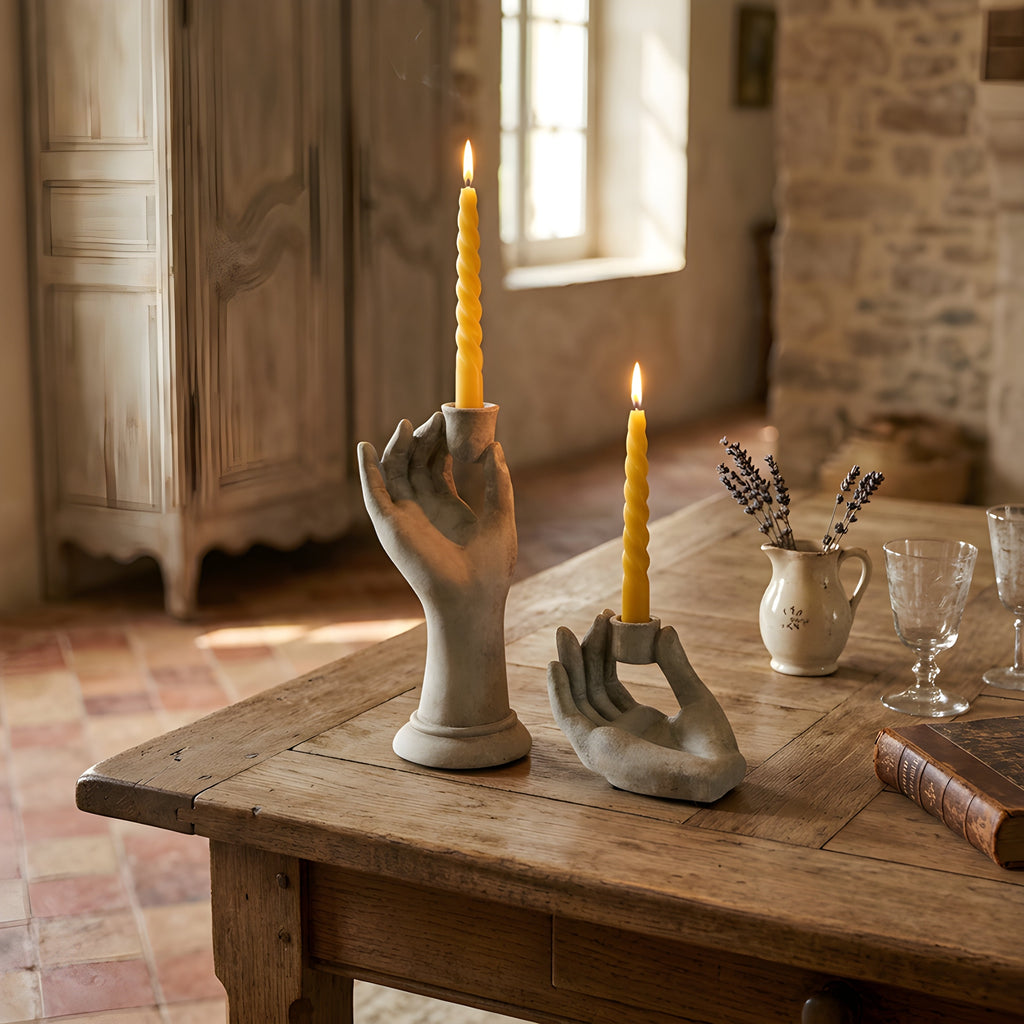 Romanesque Cement Hand Taper Candle Holder Tall or Small Sculptural Statue | Candles & Holders | Wiccan Center