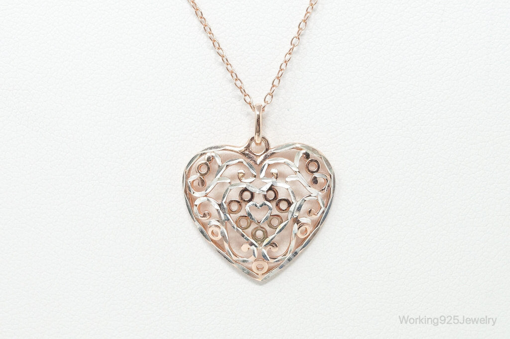 Vintage Rose Gold Vermeil Heart Sterling Silver Necklace - 18 Inch Chain | Jewelry > Necklaces > Pendants | Wiccan Center