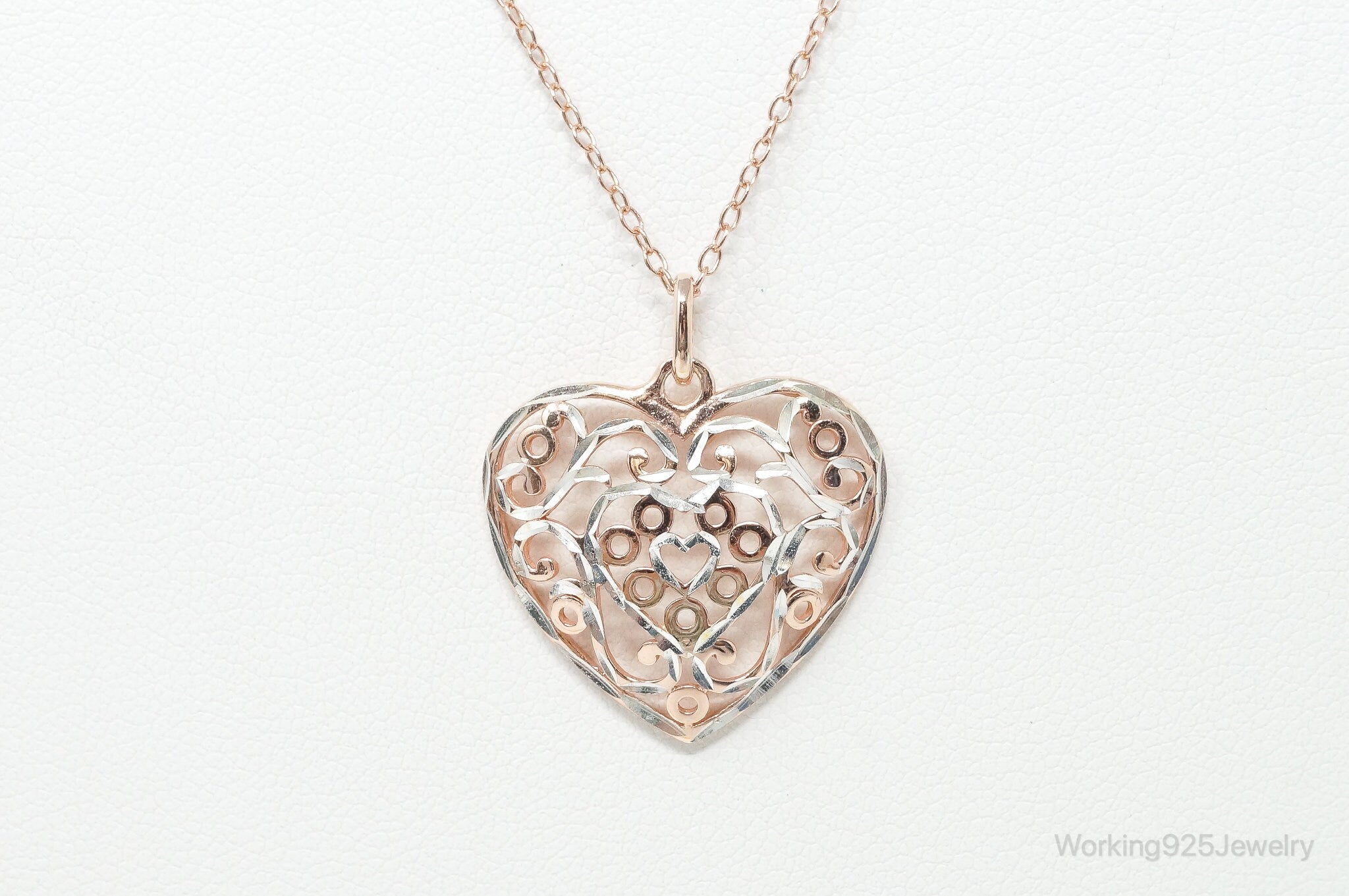 Vintage Rose Gold Vermeil Heart Sterling Silver Necklace - 18 Inch Chain | Jewelry > Necklaces > Pendants | Wiccan Center