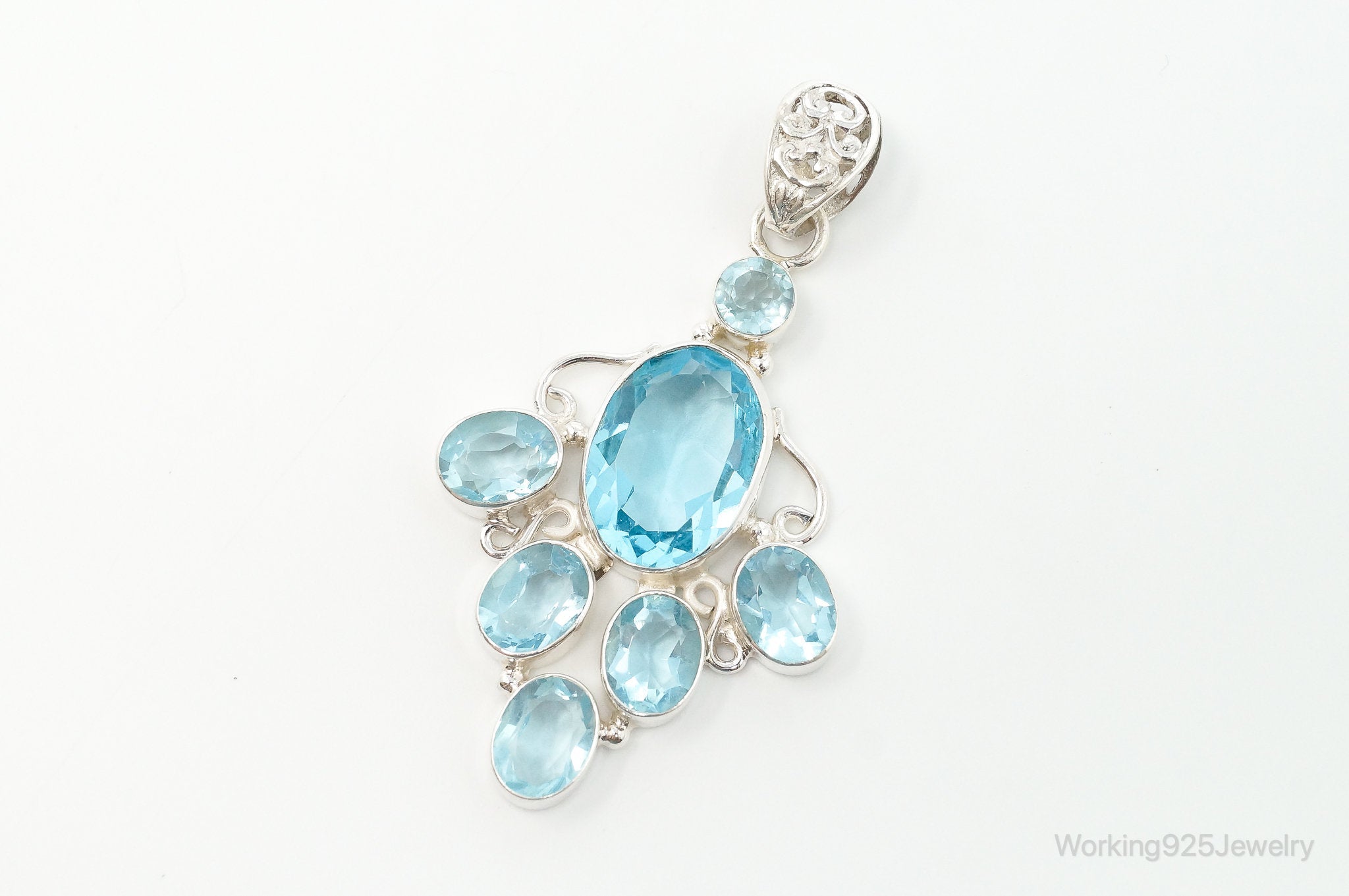 Large Vintage Blue Topaz Sterling Silver Necklace Pendant | Jewelry > Necklaces > Pendants | Wiccan Center