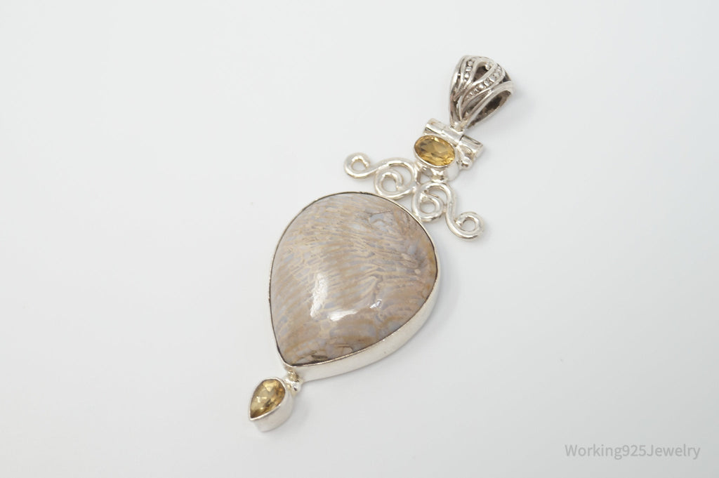 Vintage Large Cream Gemstone Citrine Scroll Sterling Silver Necklace Pendant | Jewelry > Necklaces > Pendants | Wiccan Center