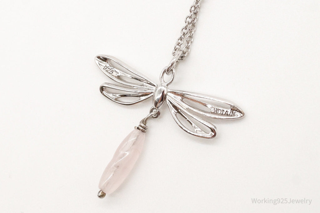 Rose Quartz Dragonfly Sterling Silver Necklace | Jewelry > Necklaces > Pendants | Wiccan Center