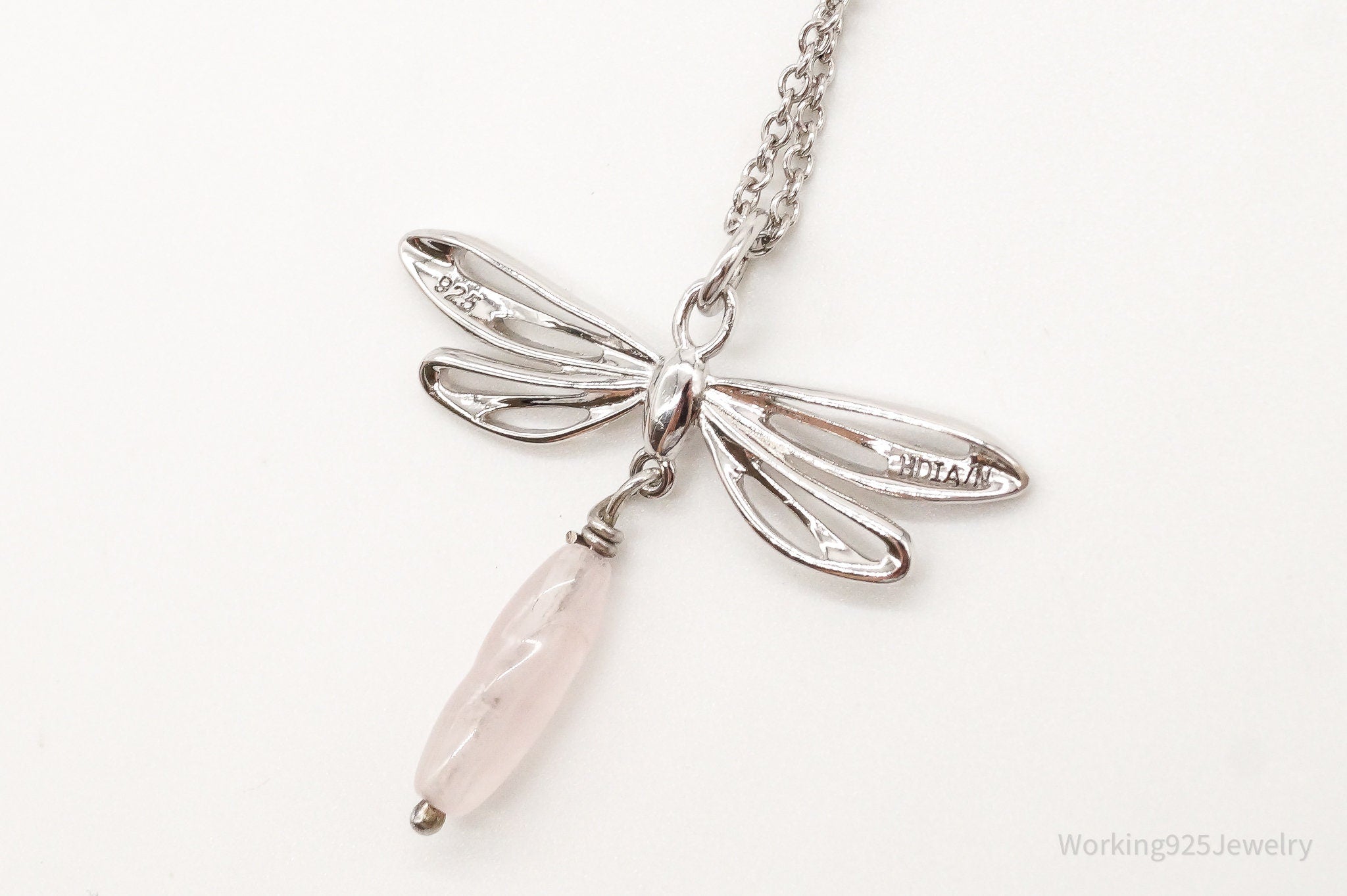 Rose Quartz Dragonfly Sterling Silver Necklace | Jewelry > Necklaces > Pendants | Wiccan Center