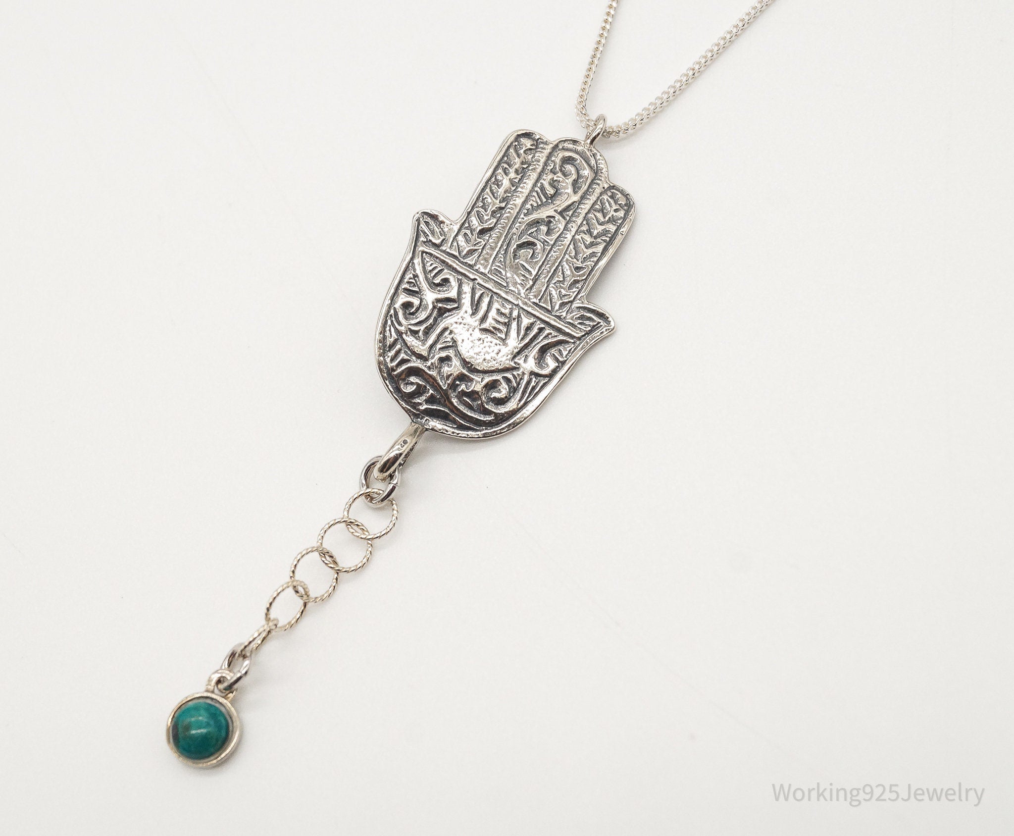 Vintage Israel Designer RL Hamsa Hand Turquoise Sterling Silver Necklace | Jewelry > Necklaces > Pendants | Wiccan Center