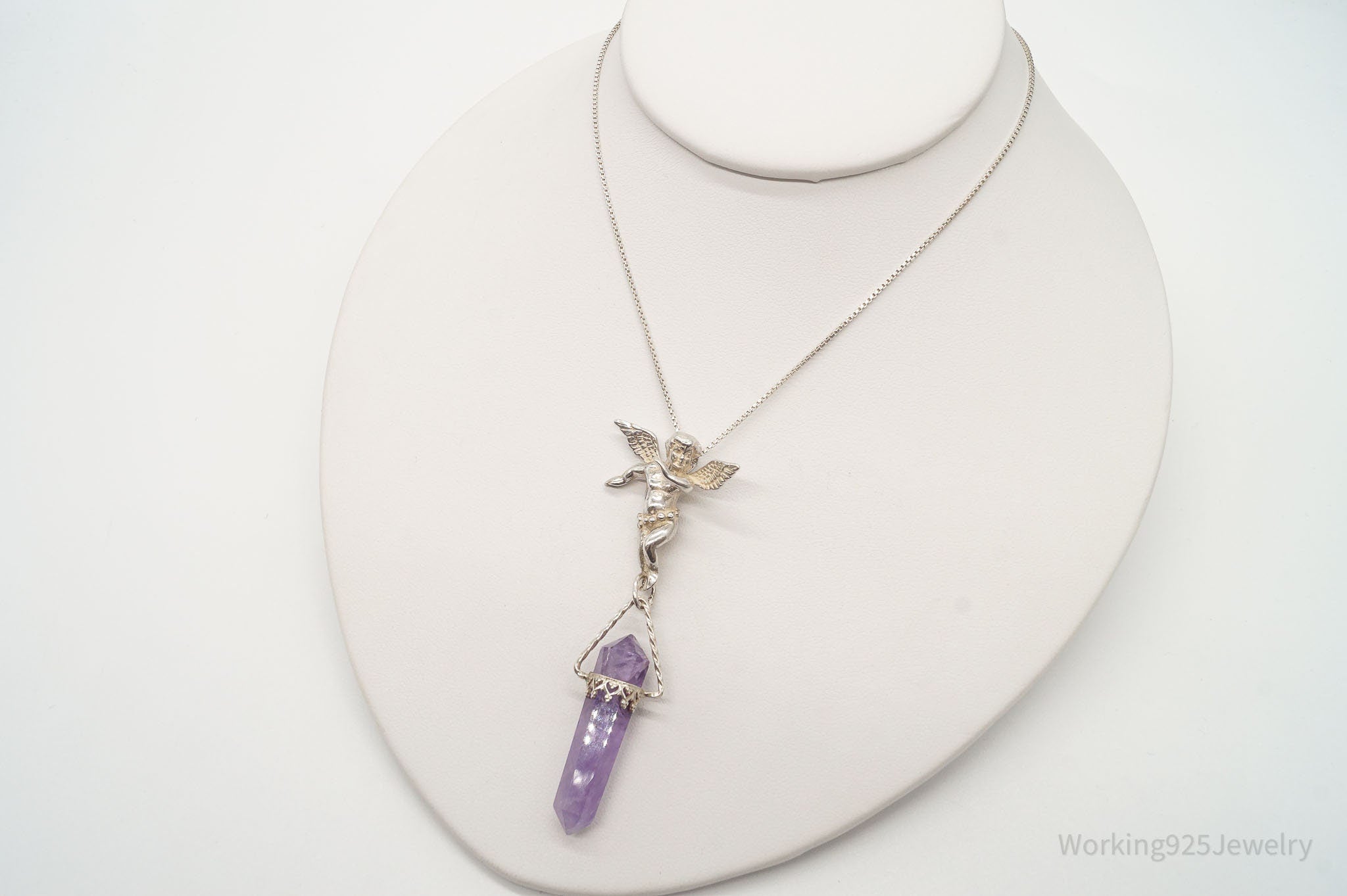 Vintage Amethyst Crystal Cherub Sterling Silver Necklace | Jewelry > Necklaces > Pendants | Wiccan Center
