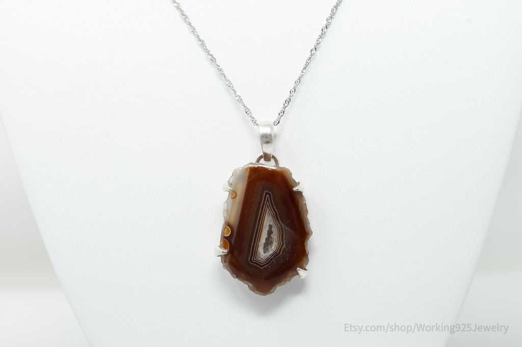 Vintage Large Brown Crazy Lace Agate Sterling Silver Necklace | Jewelry > Necklaces > Pendants | Wiccan Center