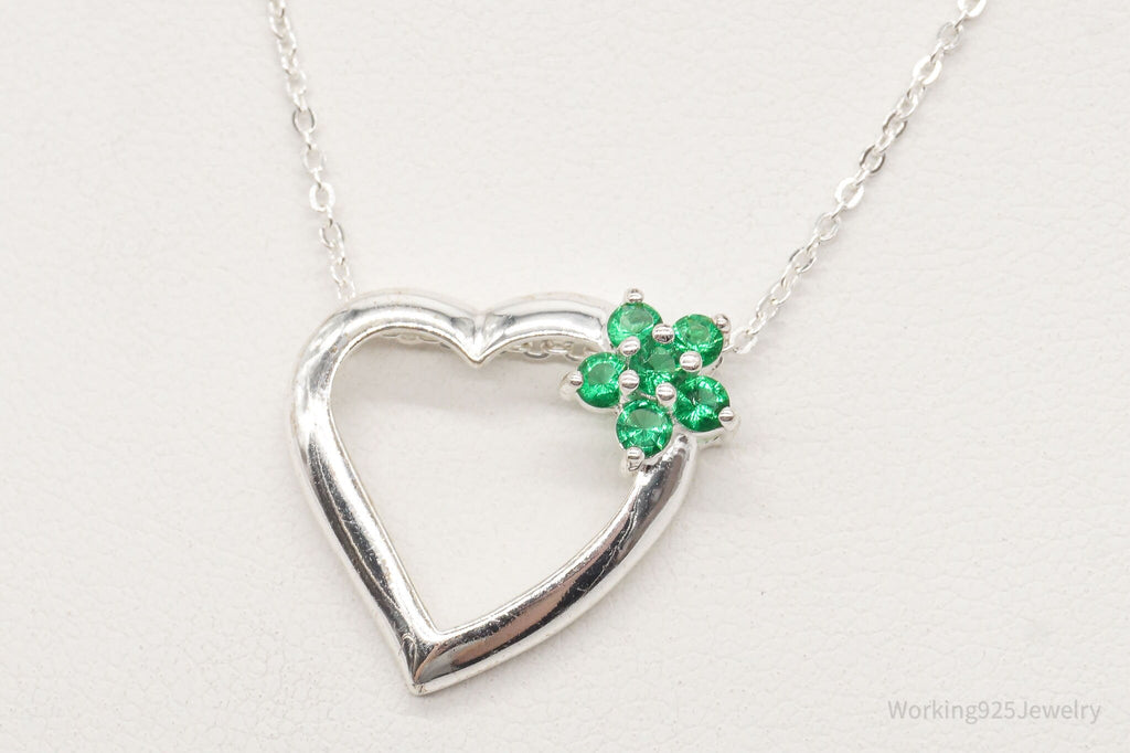 Vintage Designer Avon Green Cubic Zirconia Heart Sterling Silver Necklace | Jewelry > Necklaces > Pendants | Wiccan Center
