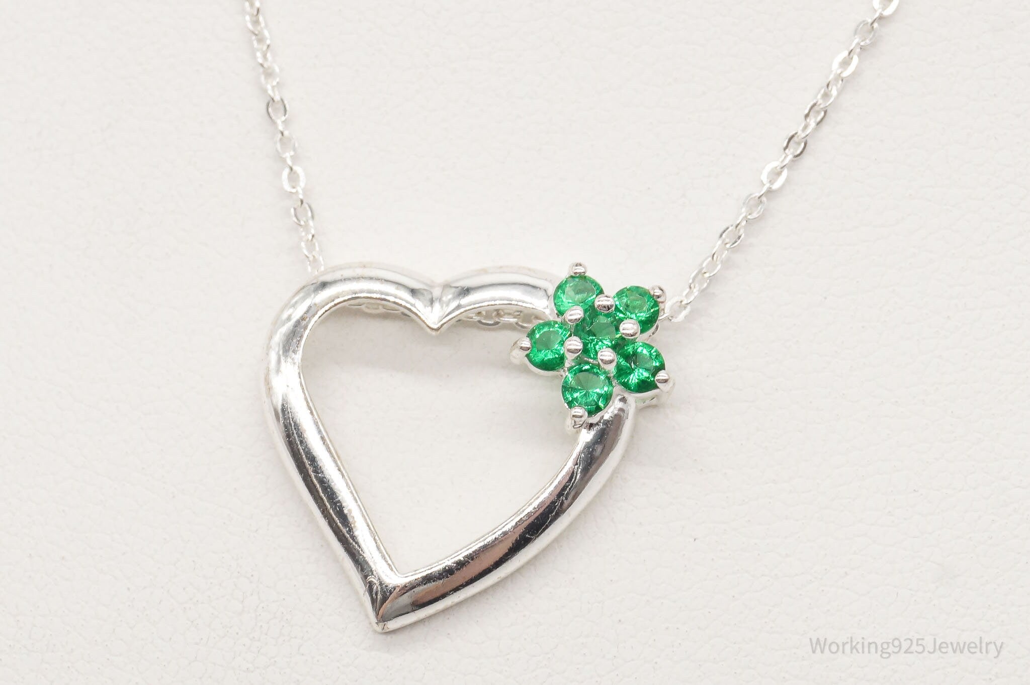 Vintage Designer Avon Green Cubic Zirconia Heart Sterling Silver Necklace | Jewelry > Necklaces > Pendants | Wiccan Center