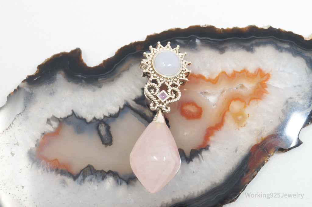 Vintage Designer MRF Rose Quartz Amethyst Sterling Silver Necklace Pendant | Jewelry > Necklaces > Pendants | Wiccan Center