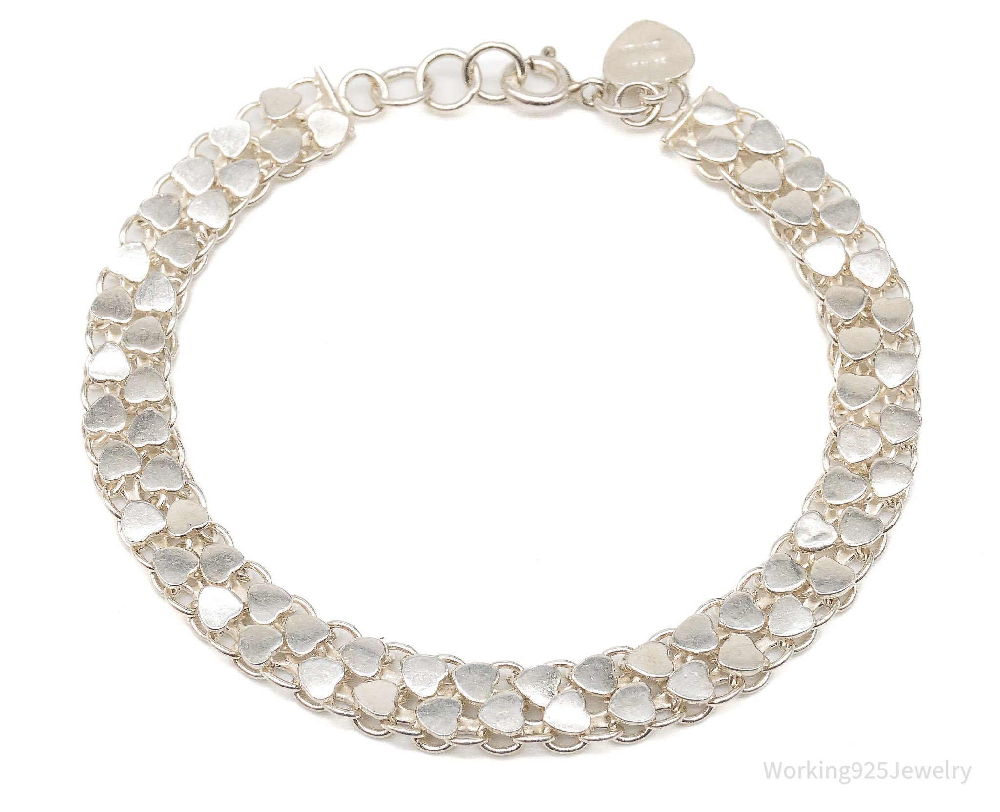 Vintage Hearts Mesh Chain Link Silver Bracelet | Jewelry > Bracelets | Wiccan Center