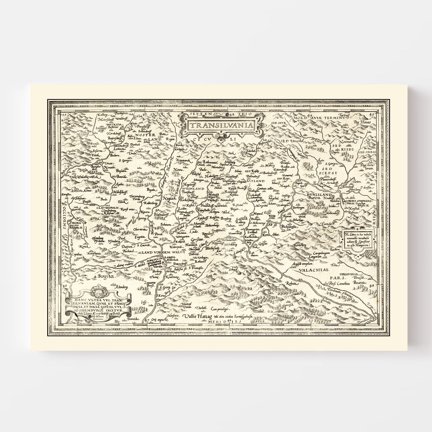 Vintage Map of Transylvania 1665