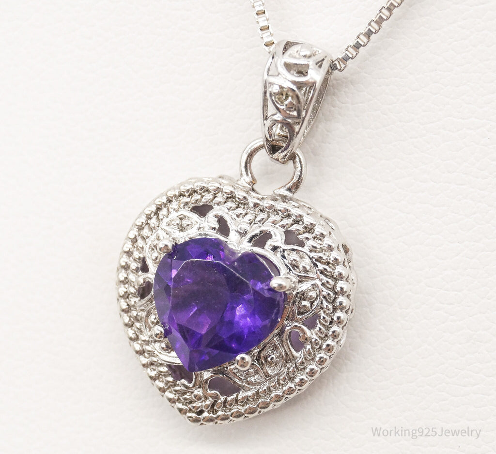 Vintage Amethyst Cubic Zirconia Heart Sterling Silver Necklace | Jewelry > Necklaces > Pendants | Wiccan Center