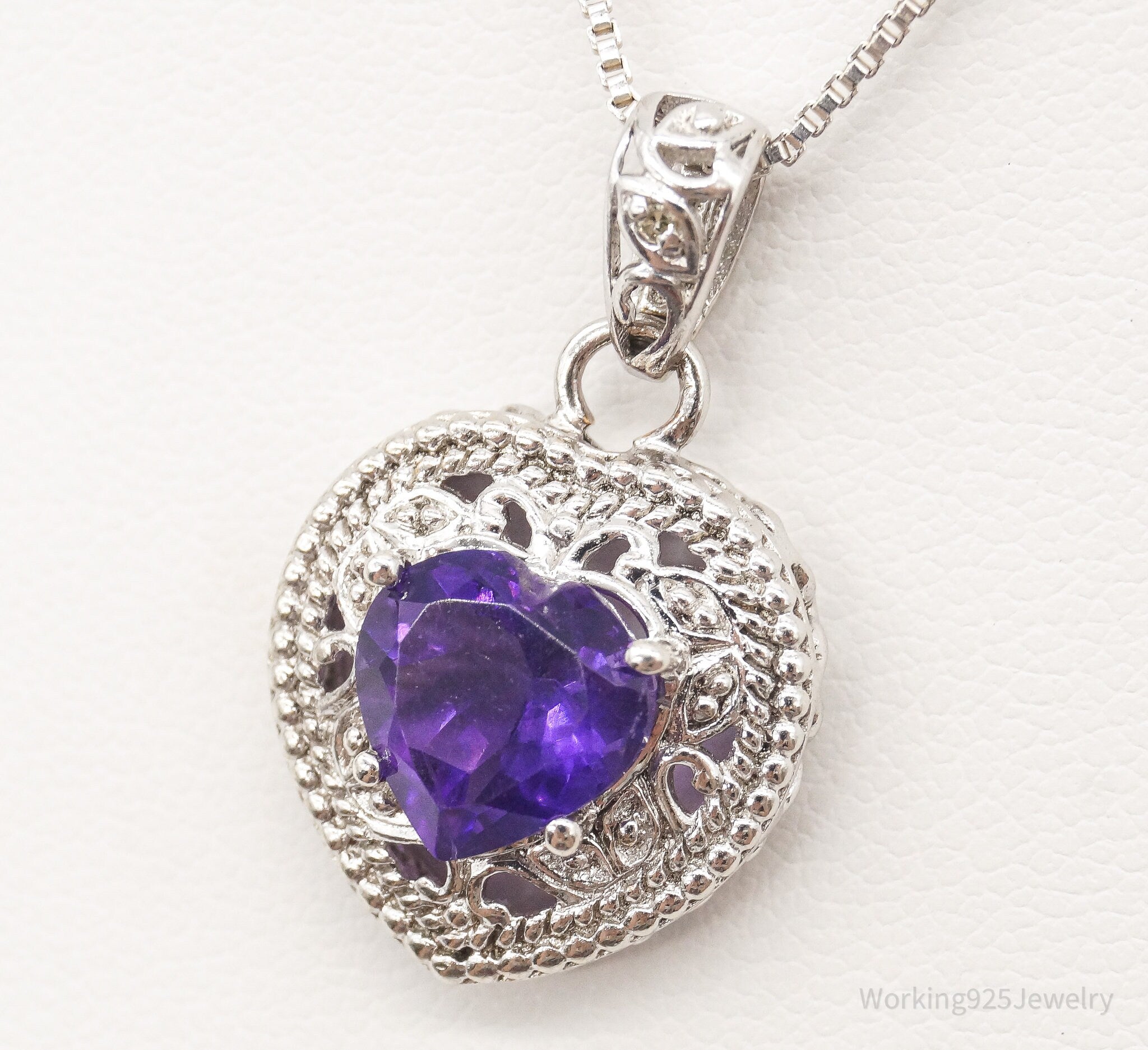 Vintage Amethyst Cubic Zirconia Heart Sterling Silver Necklace | Jewelry > Necklaces > Pendants | Wiccan Center