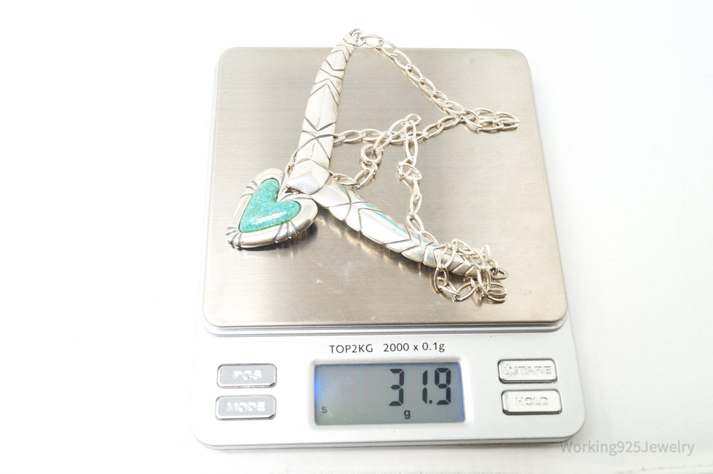 Vintage Designer Carolyn Pollack Turquoise Heart Sterling Silver Necklace | Jewelry > Necklaces | Wiccan Center