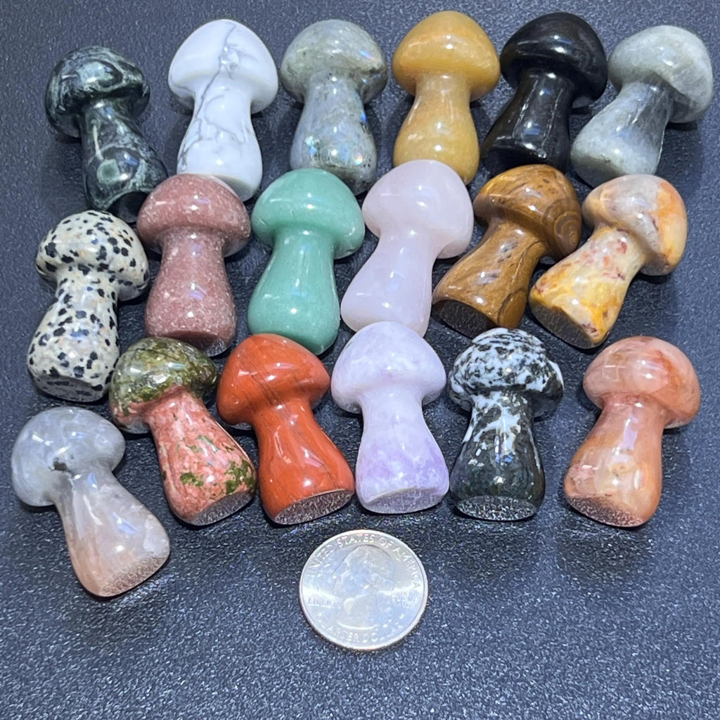 Assorted Mixed Crystal Mineral Large Mushrooms Gemstone Carving | Home & Living > Home Decor > Home Accents > Rocks & Geodes | Wiccan Center