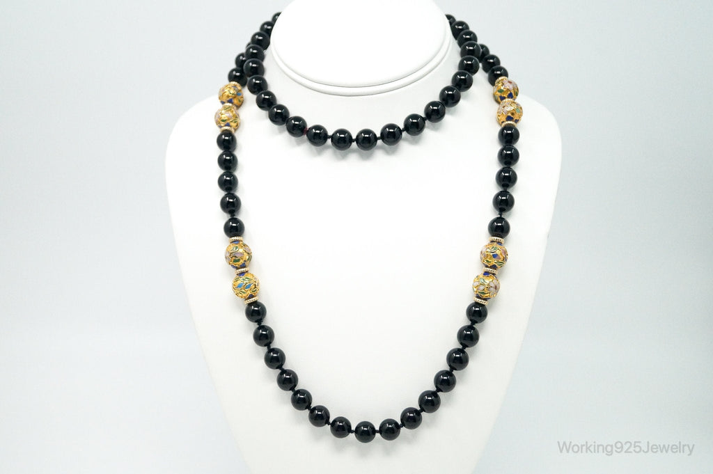 Vintage Long Black Onyx Cloisonne Beads Necklace | Jewelry > Necklaces > Pendants | Wiccan Center