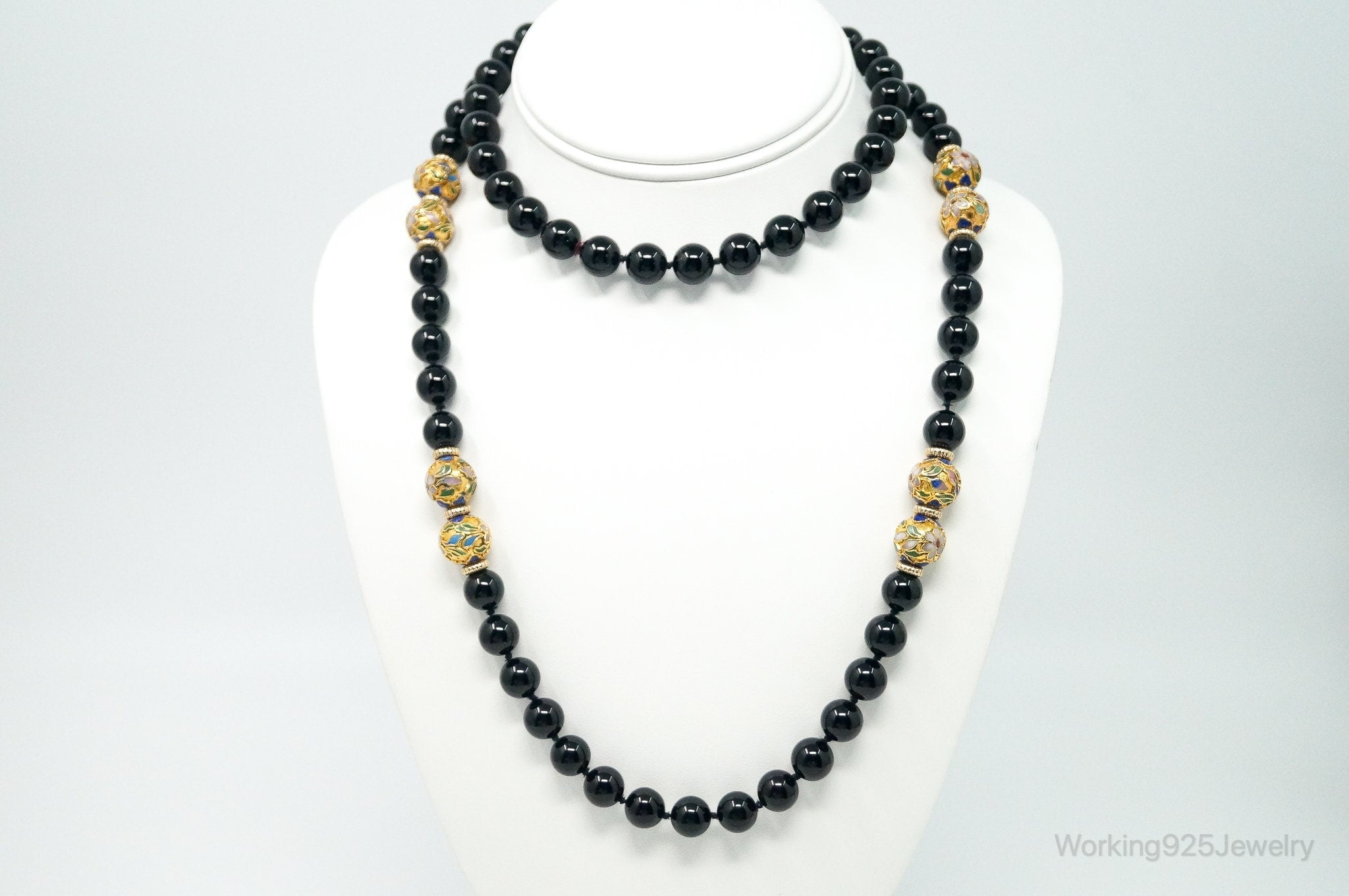 Vintage Long Black Onyx Cloisonne Beads Necklace | Jewelry > Necklaces > Pendants | Wiccan Center