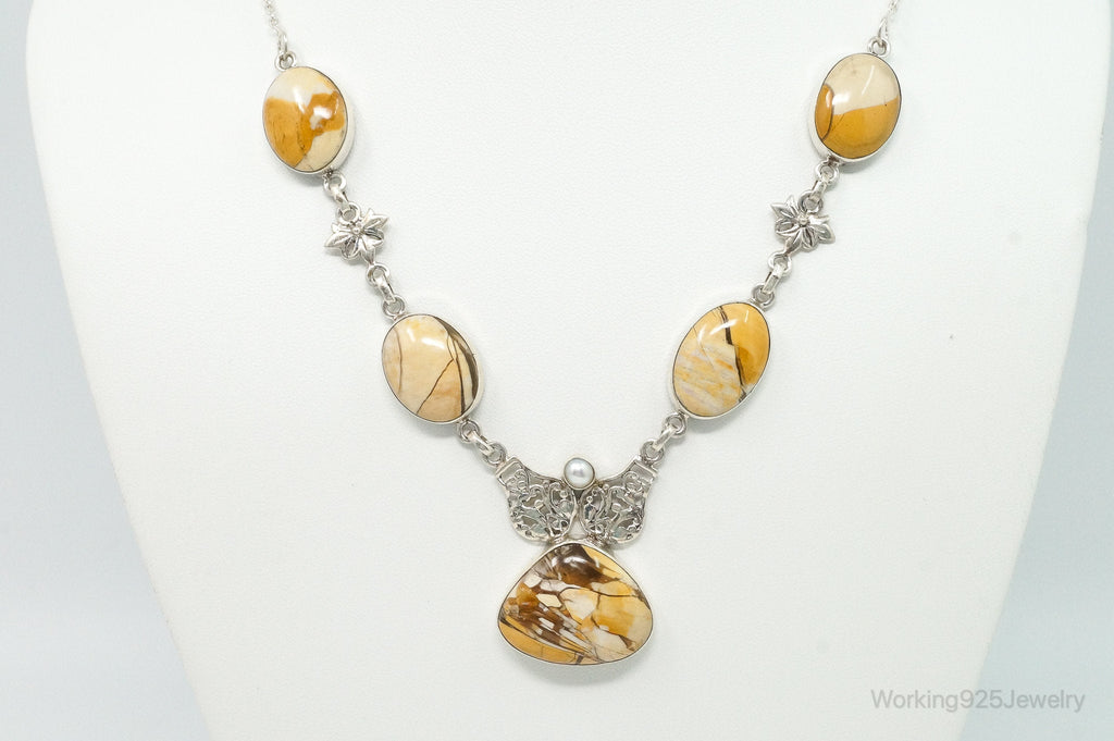 Vintage Brecciated Mookaite Jasper Pearl Sterling Silver Necklace | Jewelry > Necklaces > Pendants | Wiccan Center