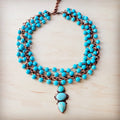 Triple Strand Turquoise & Copper Collar Necklace w/ Droplet Pendant 257lm | Necklace | Wiccan Center