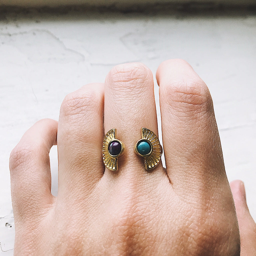 CLEARANCE Dawn to Dusk - Two Stone Turquoise Boho Sunburst Ring | Ring | Wiccan Center