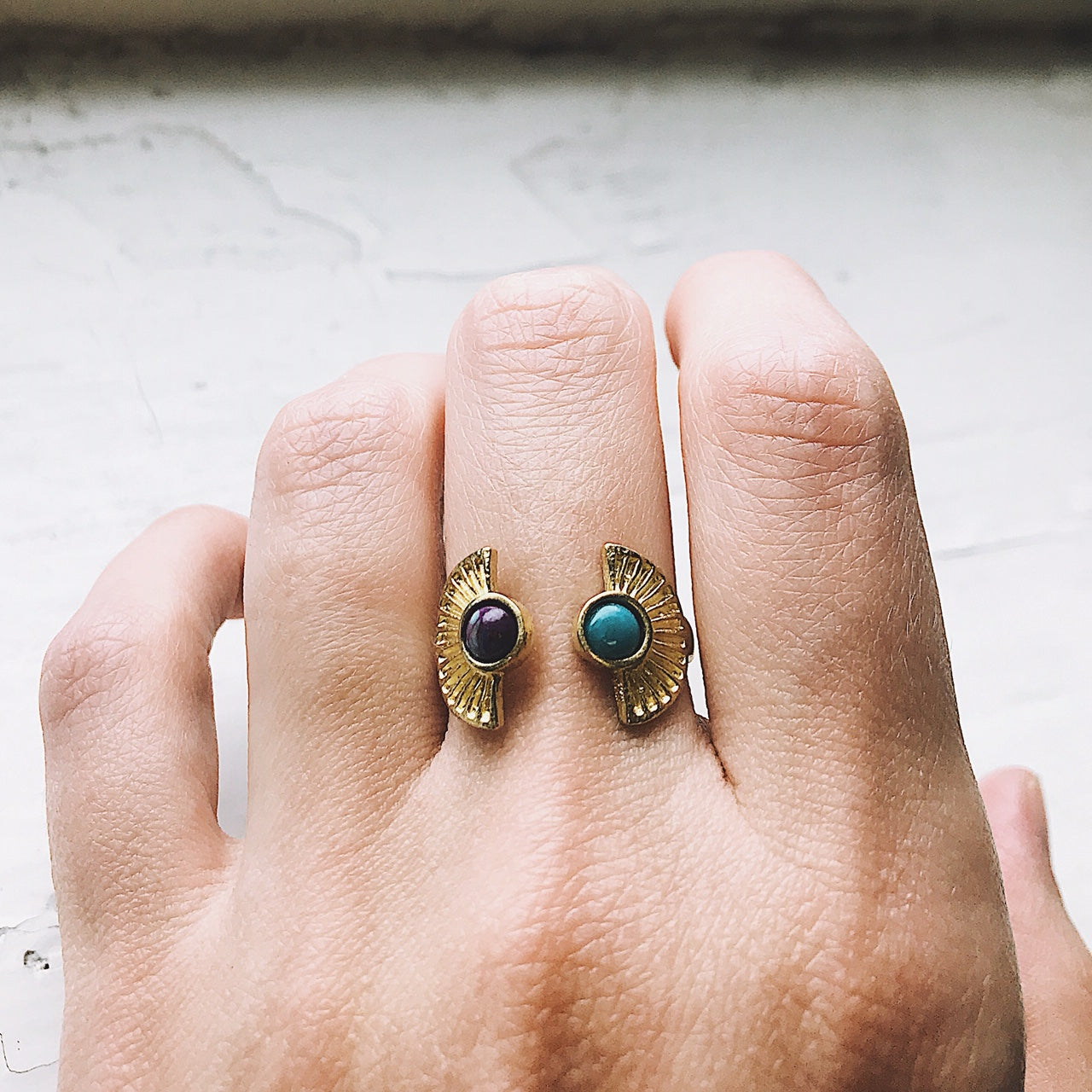 CLEARANCE Dawn to Dusk - Two Stone Turquoise Boho Sunburst Ring | Ring | Wiccan Center
