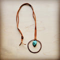 Leather Cord Necklace Antique Gold Hoop & Natural Turquoise 254v | Necklace | Wiccan Center