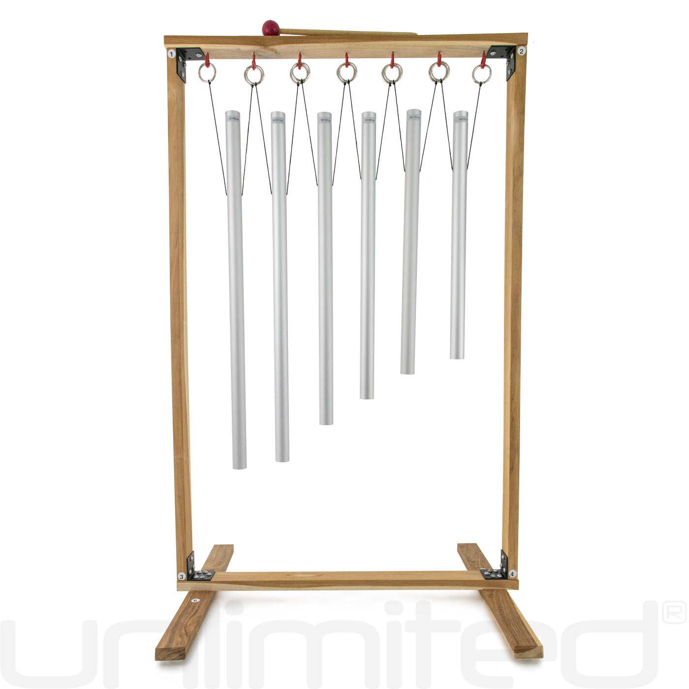 Set of 6 Sacred Solfeggio Tuned Healing Chimes with Wooden Stand