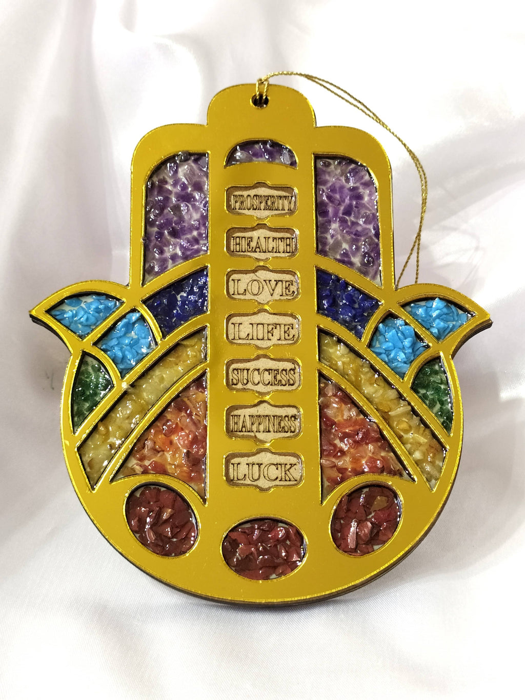 Hamsa Hand Wall & Car Hanger with Seven Chakra Stones