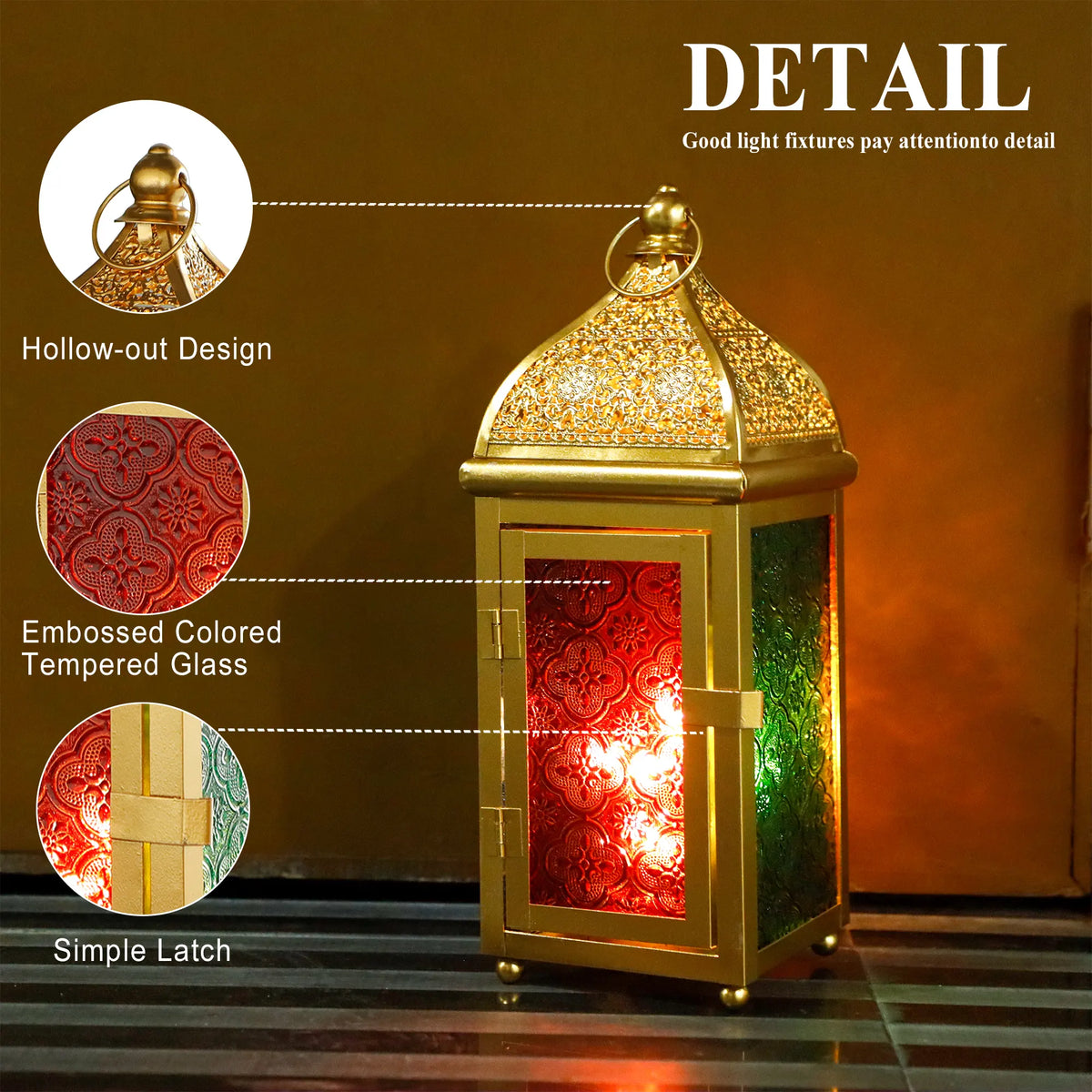 Gold Moroccan Lantern 12" H Battery Operated Decorative Lantern | Candle Holder | Wiccan Center