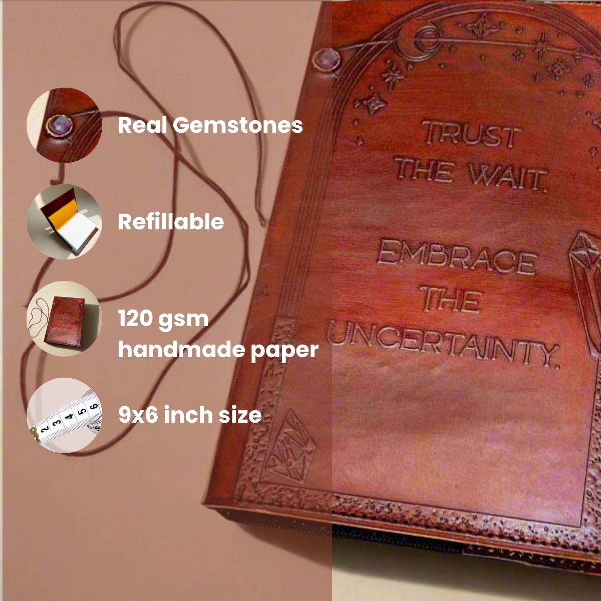 Trust the Wait Embossed Refillable Journal | Eco-Friendly & Inspirational | Journal | Wiccan Center