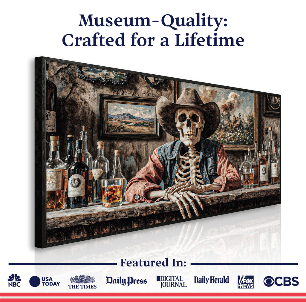 Skeleton Cowboy Barman At Western Saloon Wall Art | Canvas | Wiccan Center