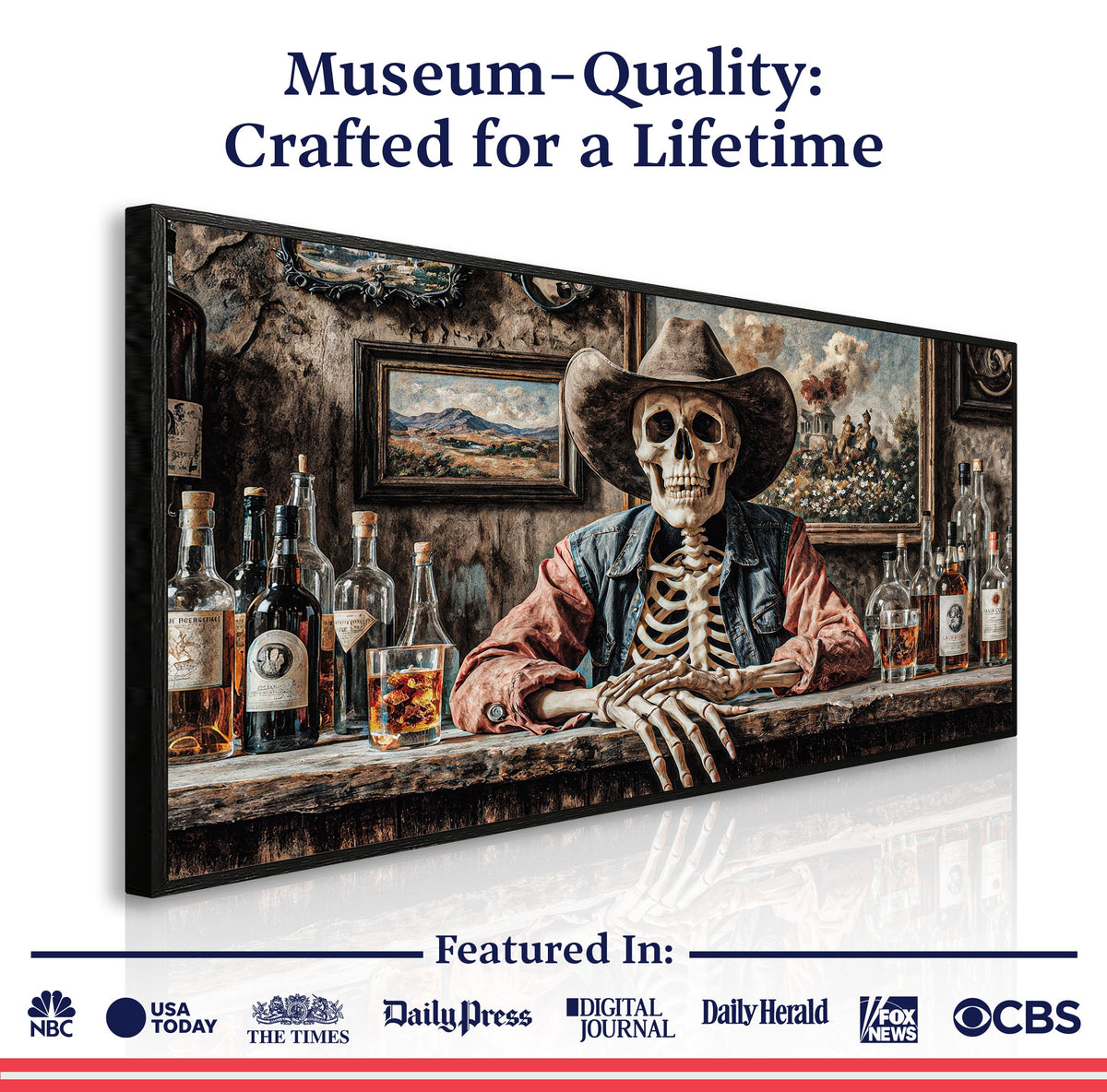 Skeleton Cowboy Barman At Western Saloon Wall Art | Canvas | Wiccan Center
