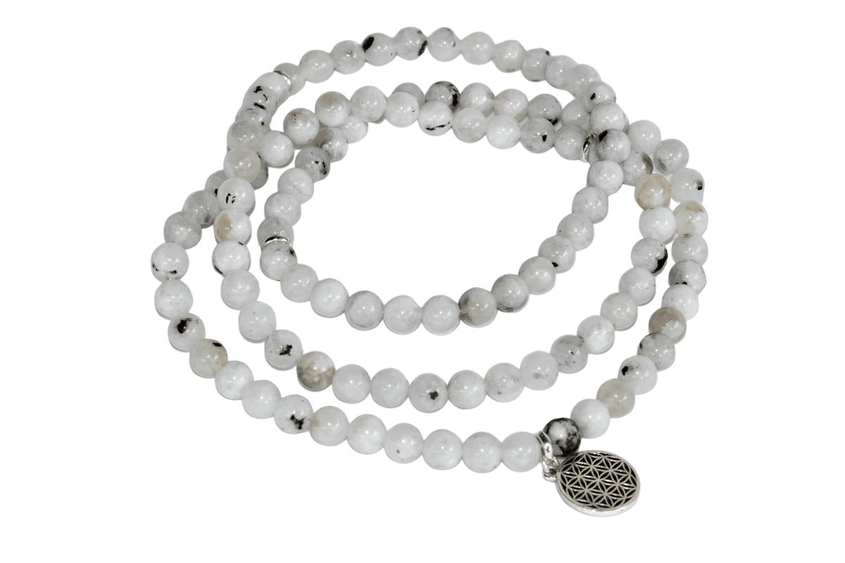 Rainbow Moonstone Beads Mala Bracelet, 108 Prayer Beads Necklace (Creativity and Compassion) | Bracelets | Wiccan Center