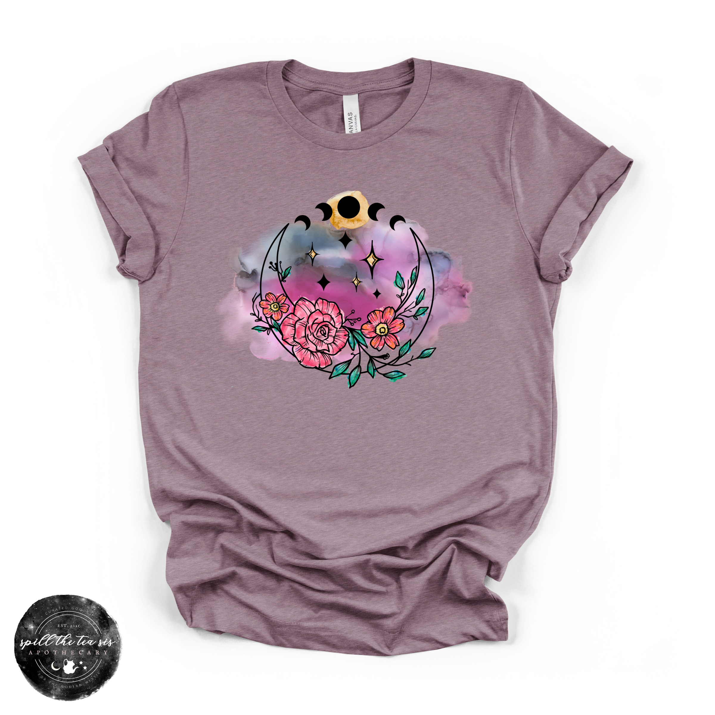 Flowering Full Moon Tee | Floral Celestial Graphic T-Shirt | | Wiccan Center