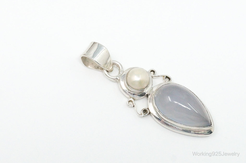 Large Designer Supreme Jewelers Blue Chalcedony Pearl Sterling Necklace Pendant | Jewelry > Necklaces > Pendants | Wiccan Center