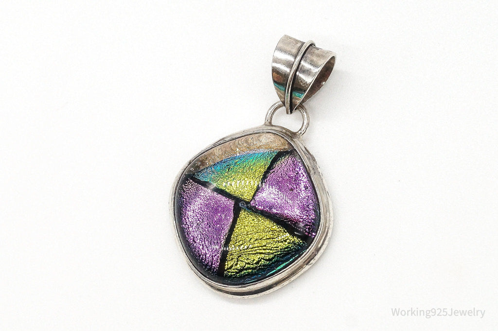 Vintage Large Dichroic Glass Sterling Silver Necklace Pendant | Jewelry > Necklaces > Pendants | Wiccan Center