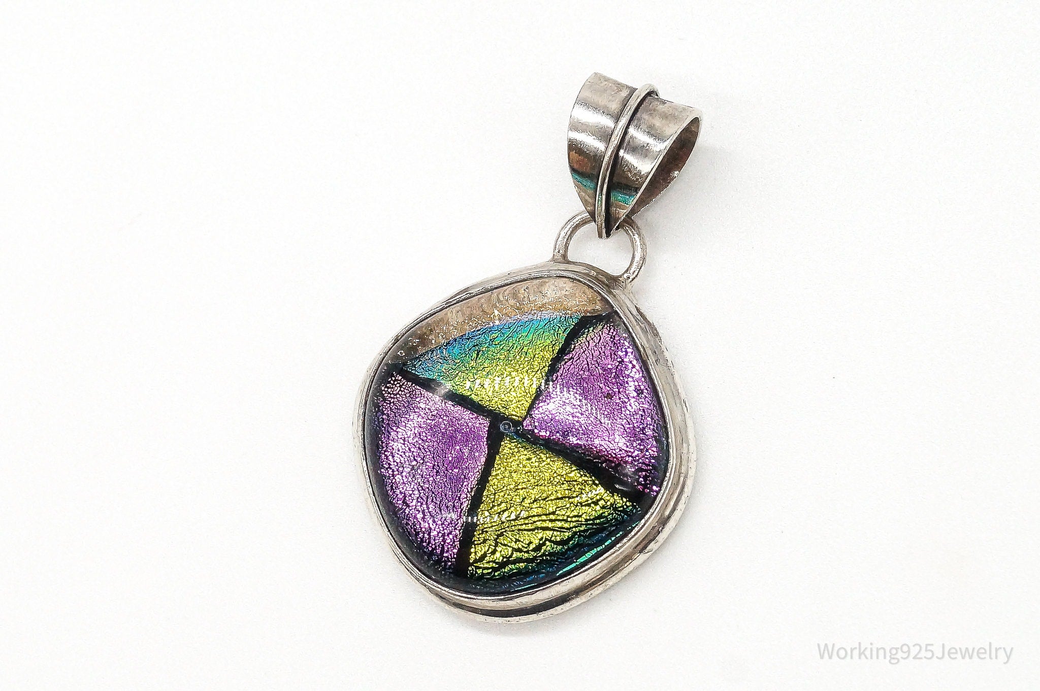 Vintage Large Dichroic Glass Sterling Silver Necklace Pendant | Jewelry > Necklaces > Pendants | Wiccan Center